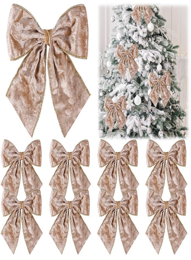 Ftuuo 8pcs Christmas Wreath Bows, Champagne Velvet Bow for Wreath Golden Edged Xmas Crafts Decorative Ornament Bow for Indoor Outdoor Christmas Wedding Holiday Party Decorations,5.5 * 6" - Image 1